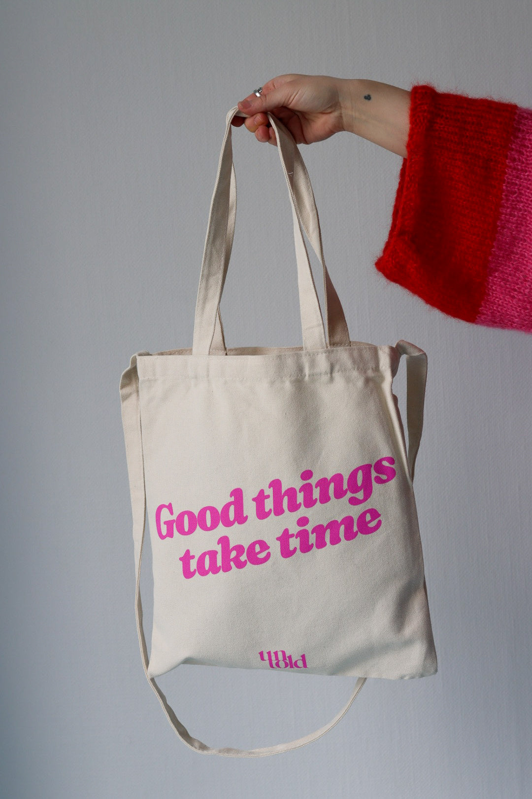 Ufortalt tote bag / Gode ting tar tid / rosa