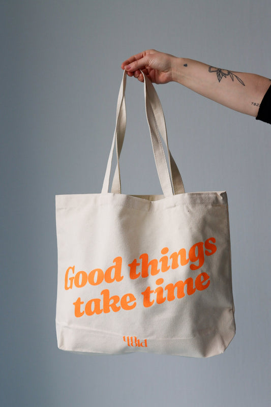 Ufortalt tote bag / Gode ting tar tid / oransje