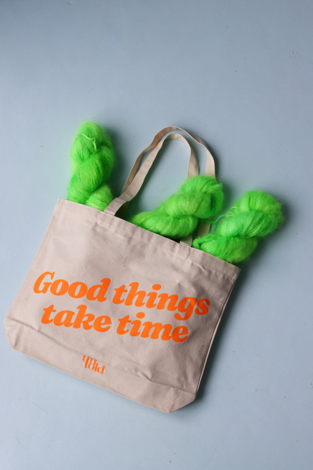 Un-told tote bag / Good things take time / orange